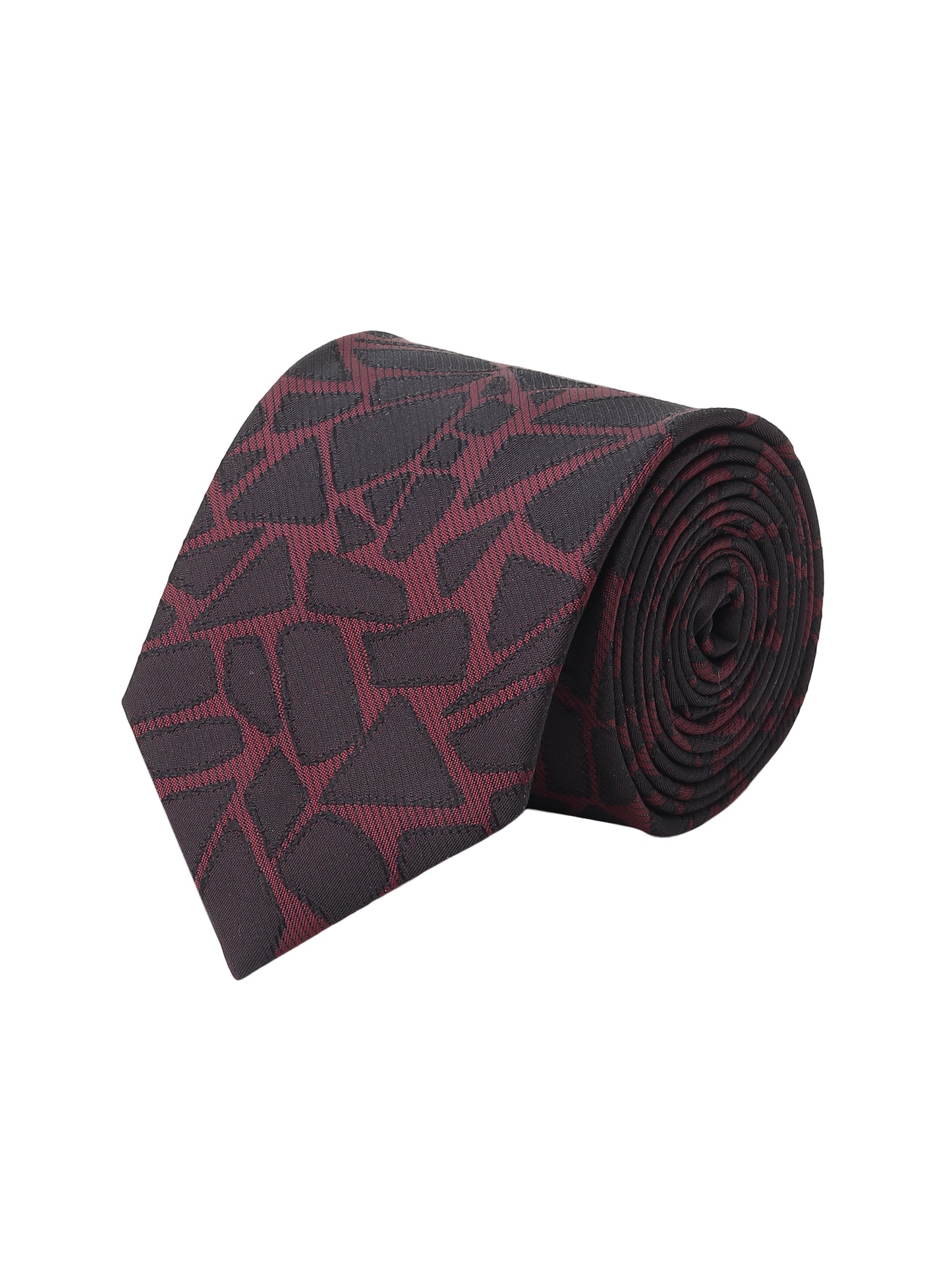 Kanthlangot Bold Abstract Pattern Necktie – Black & Deep Red