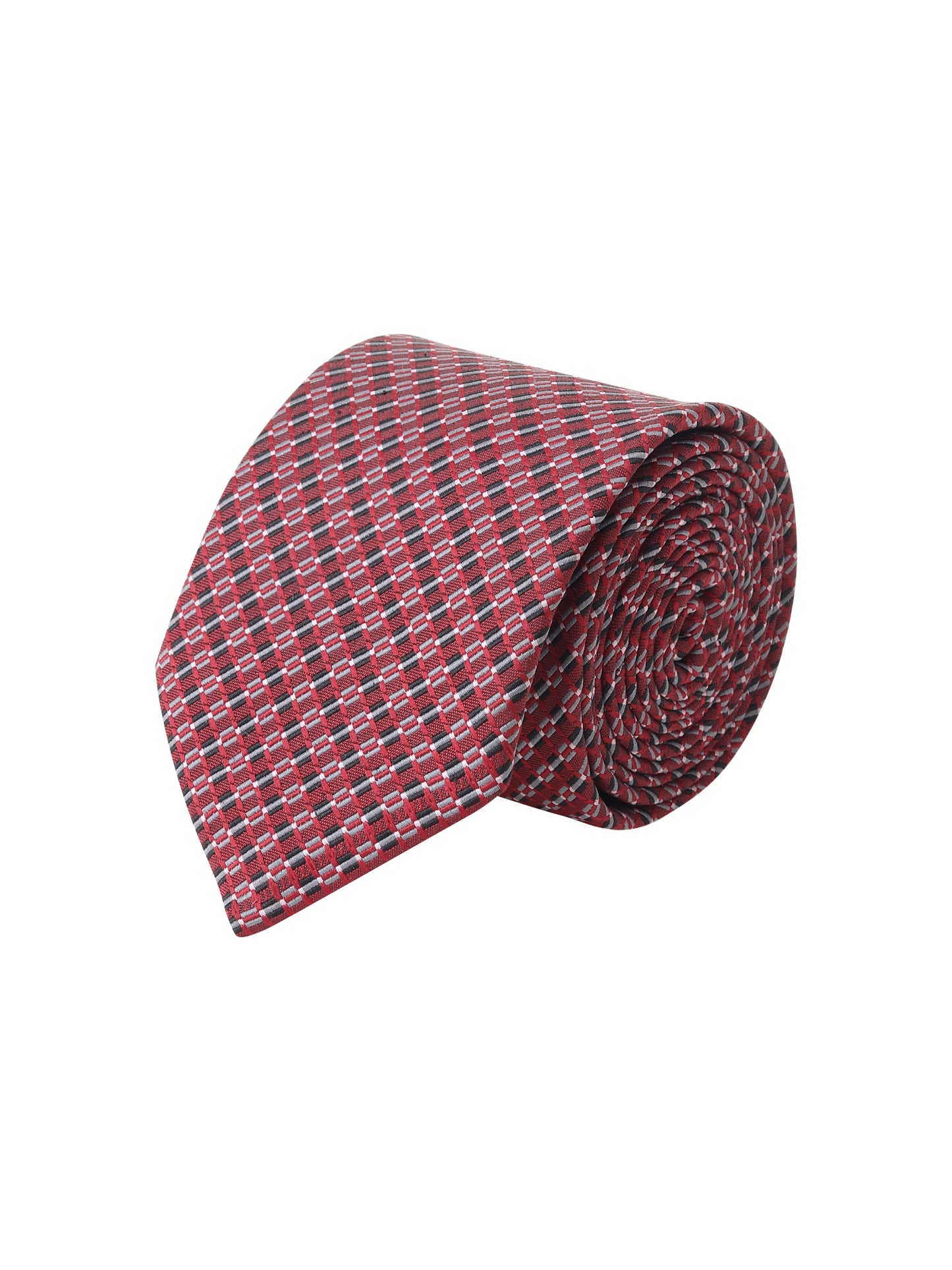 Kanthlangot Red & Grey Textured Checkered Necktie