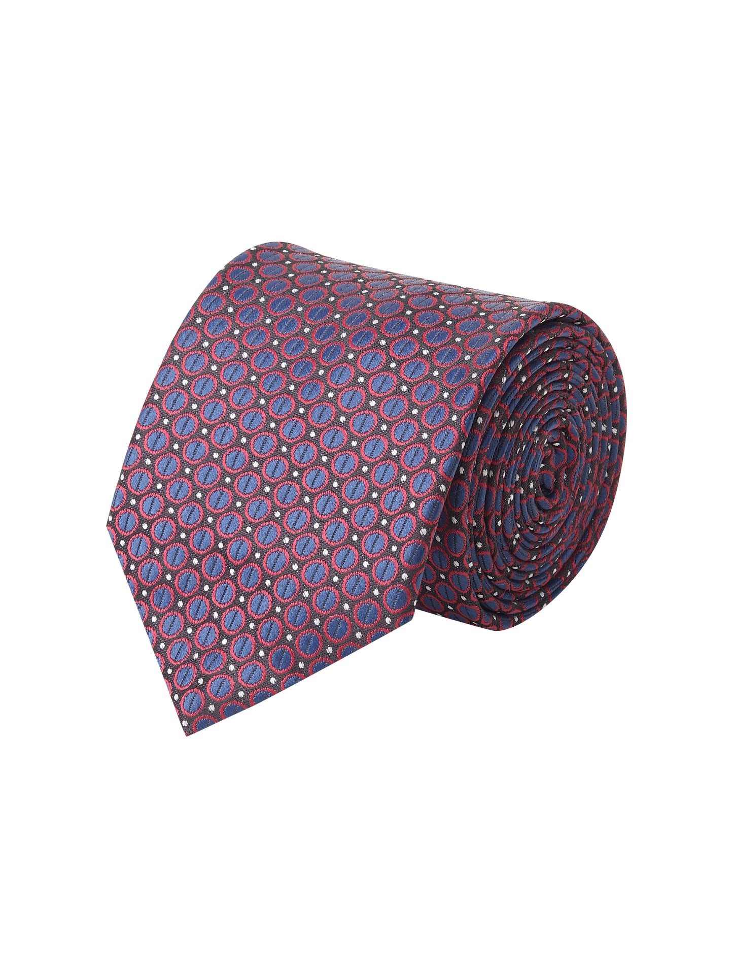 Kanthlangot Navy Blue & Red Circular Pattern Woven Necktie