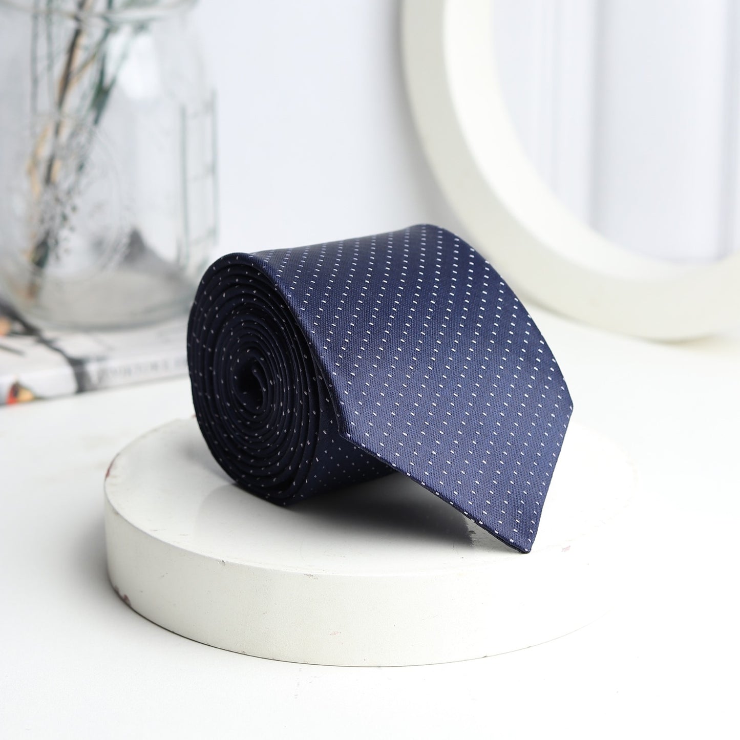 Kanthlangot Classic Navy Blue Microdot Mens Necktie