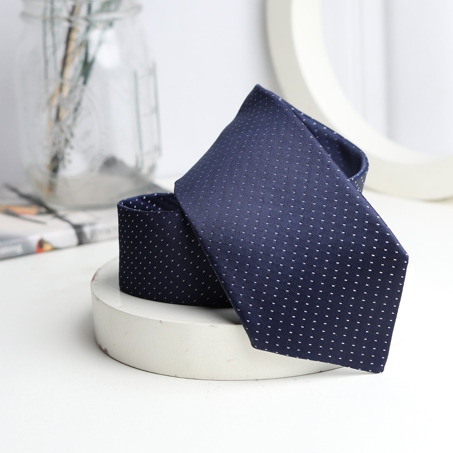Kanthlangot Classic Navy Blue Microdot Mens Necktie