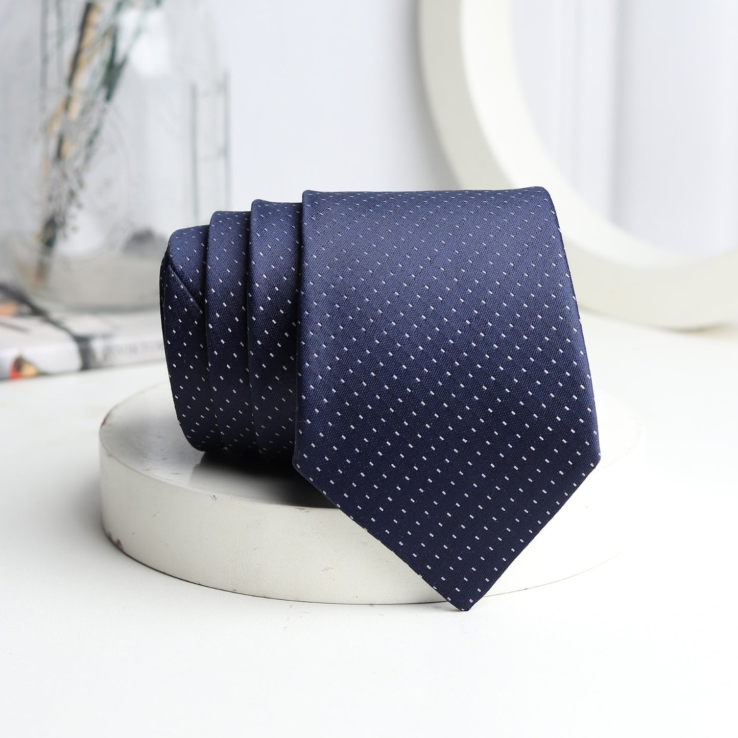 Kanthlangot Classic Navy Blue Microdot Mens Necktie