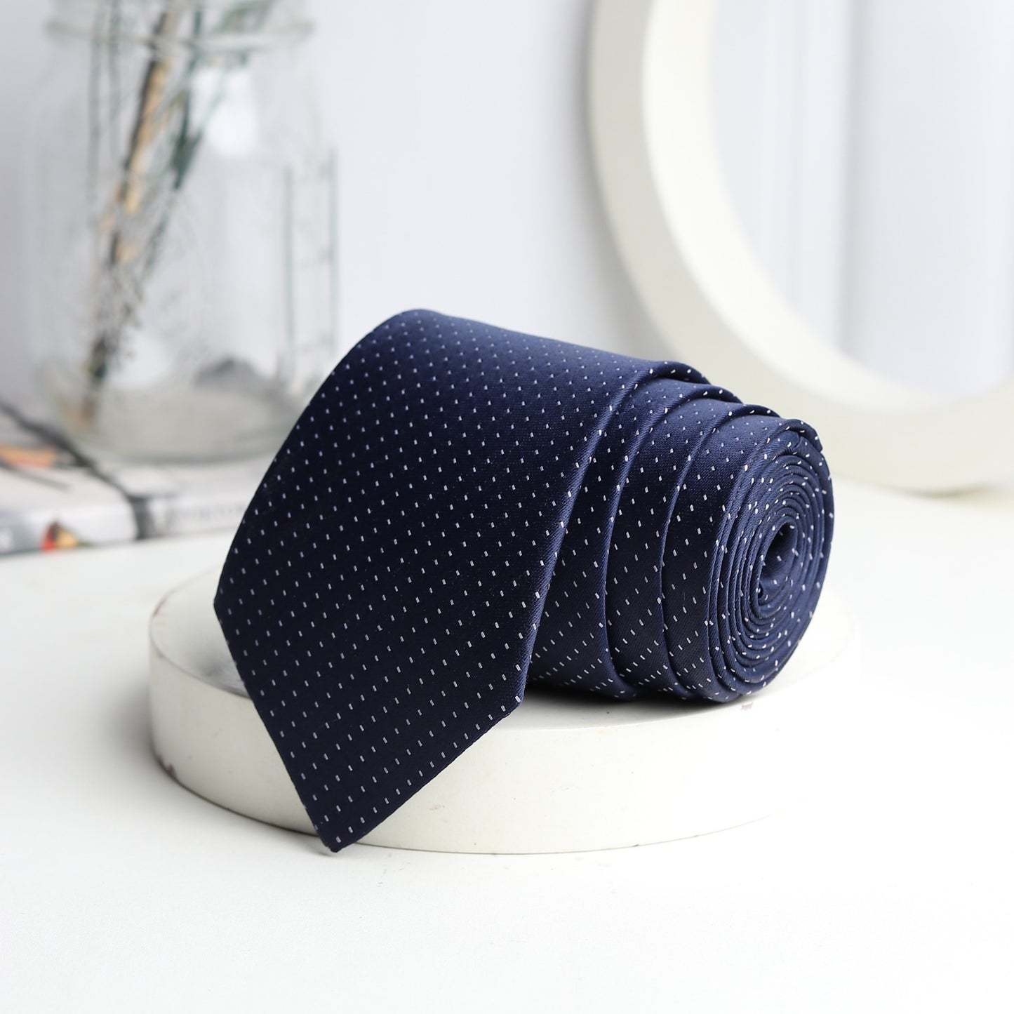 Kanthlangot Classic Navy Blue Microdot Mens Necktie