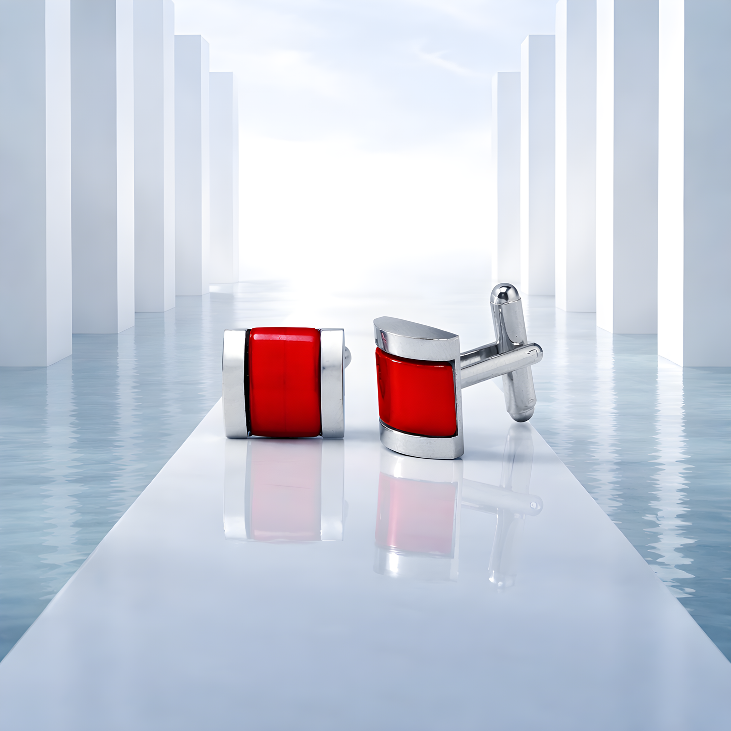 Kanthlangot Mens Thick Bezel Red Cufflinks