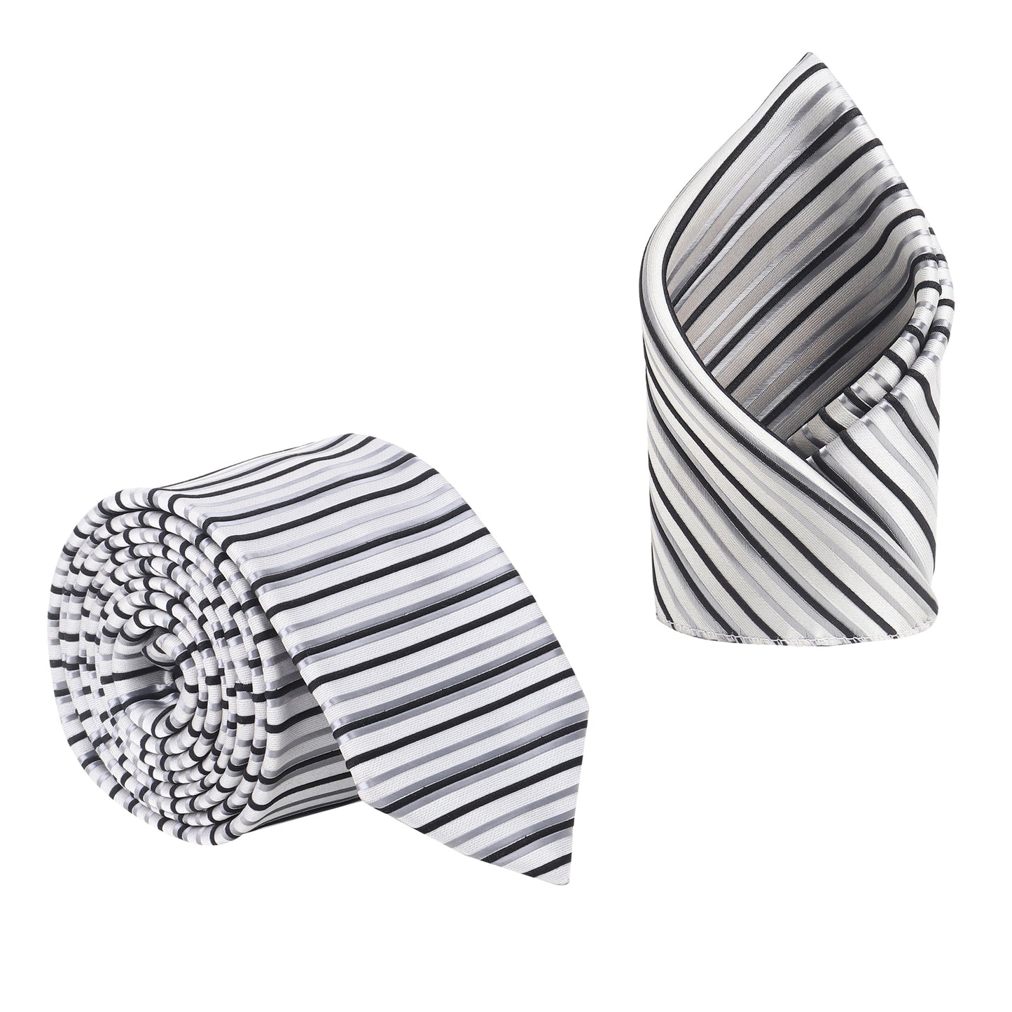 Kanthlangot White Silver Stripe Necktie & Pocket Square Set