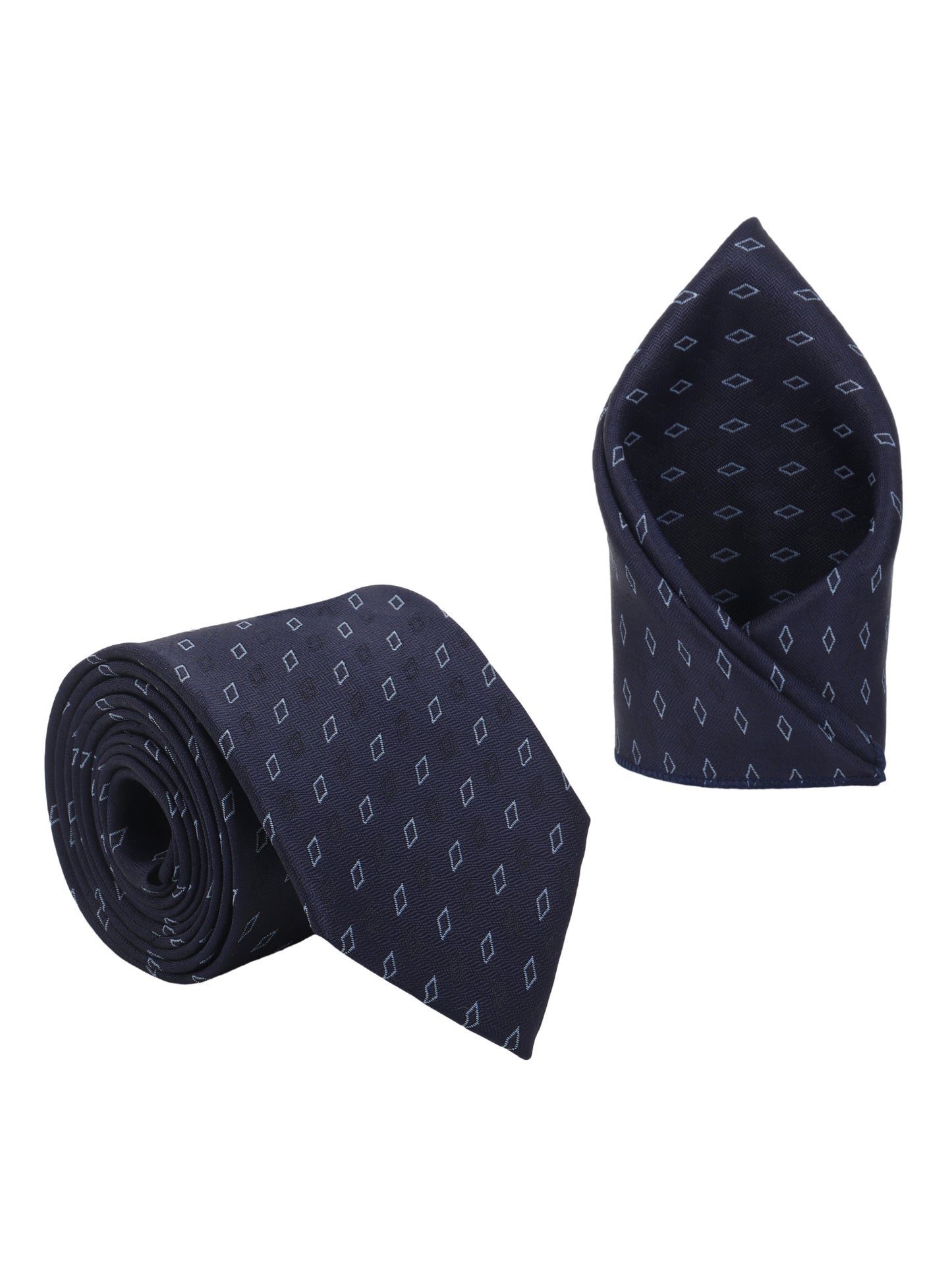 Kanthlangot Navy Blue Diamond Necktie Gift Set with Pocket Square, Cufflinks & Lapel Pin