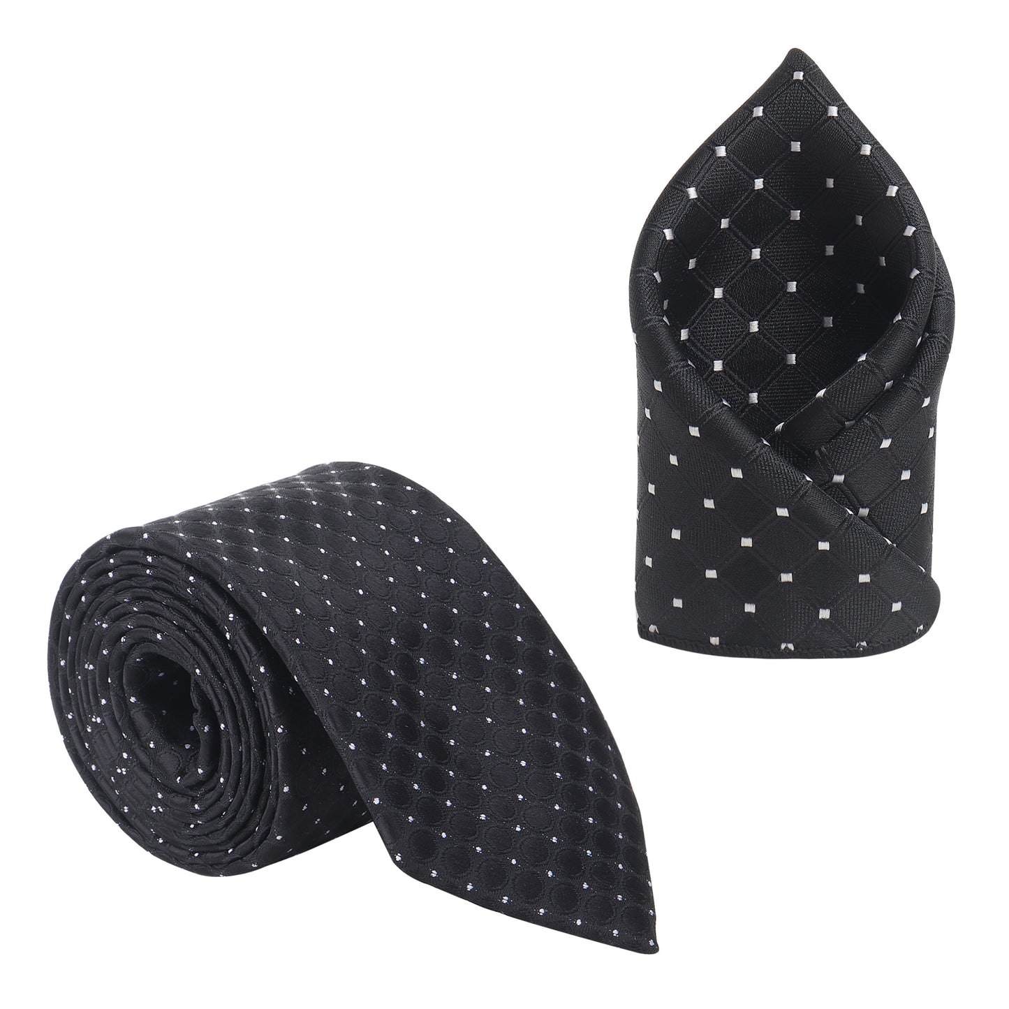 Kanthlangot Black Diamond Dot Necktie & Pocket Square Set