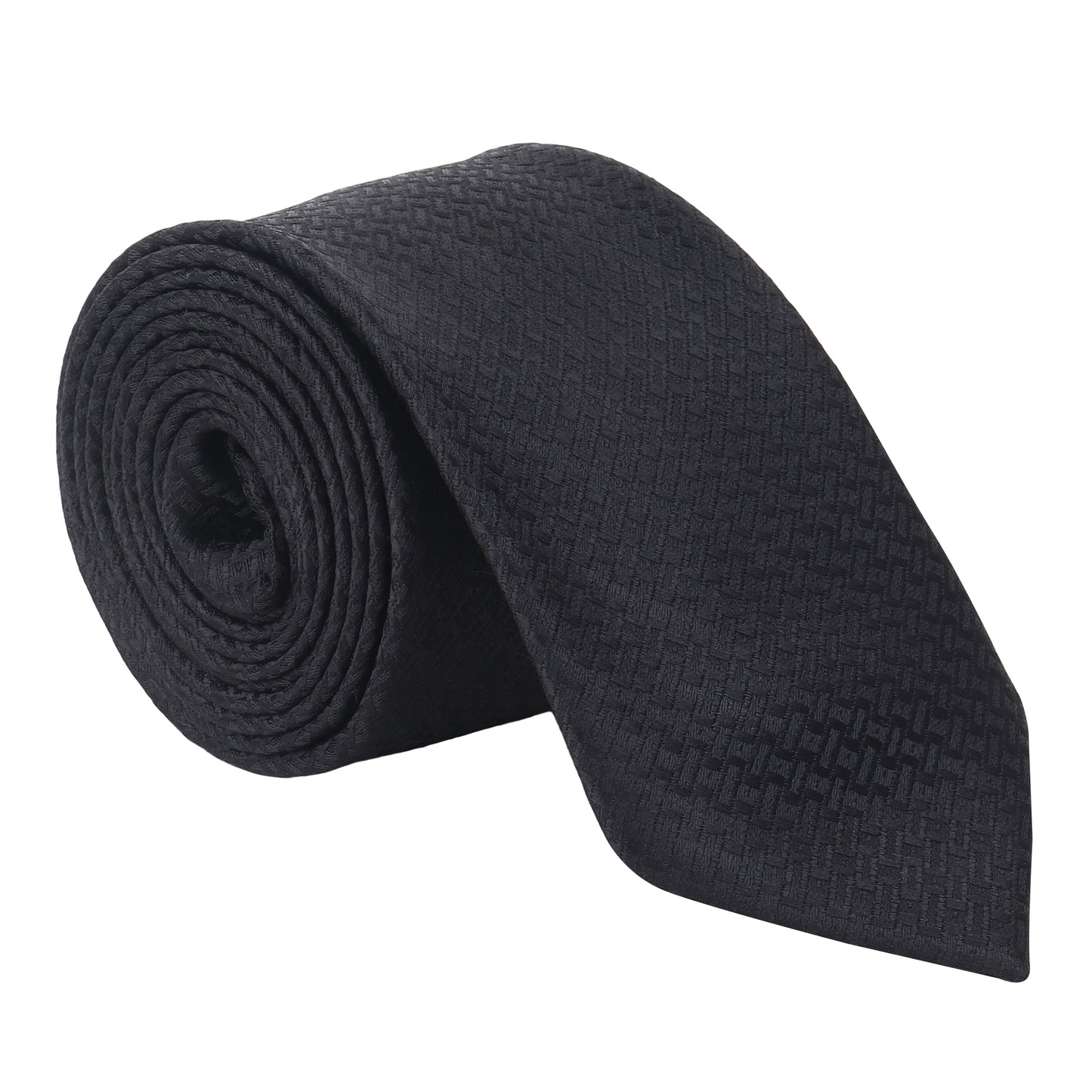 Kanthlangot Men’s Necktie – Black Herringbone Textured Tie