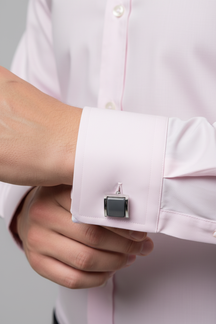 Kanthlangot Mens Gray Thin Bezel Cufflinks