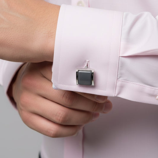 Kanthlangot Mens Gray Thin Bezel Cufflinks