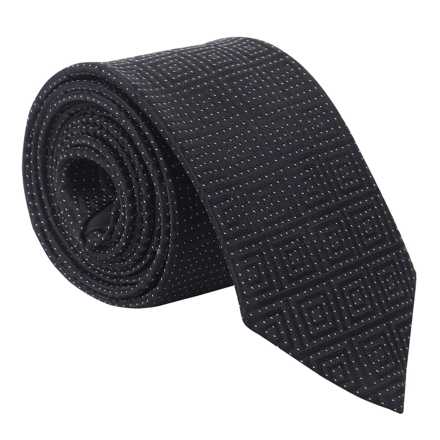 Kanthlangot Black Geometric Necktie & Pocket Square Set