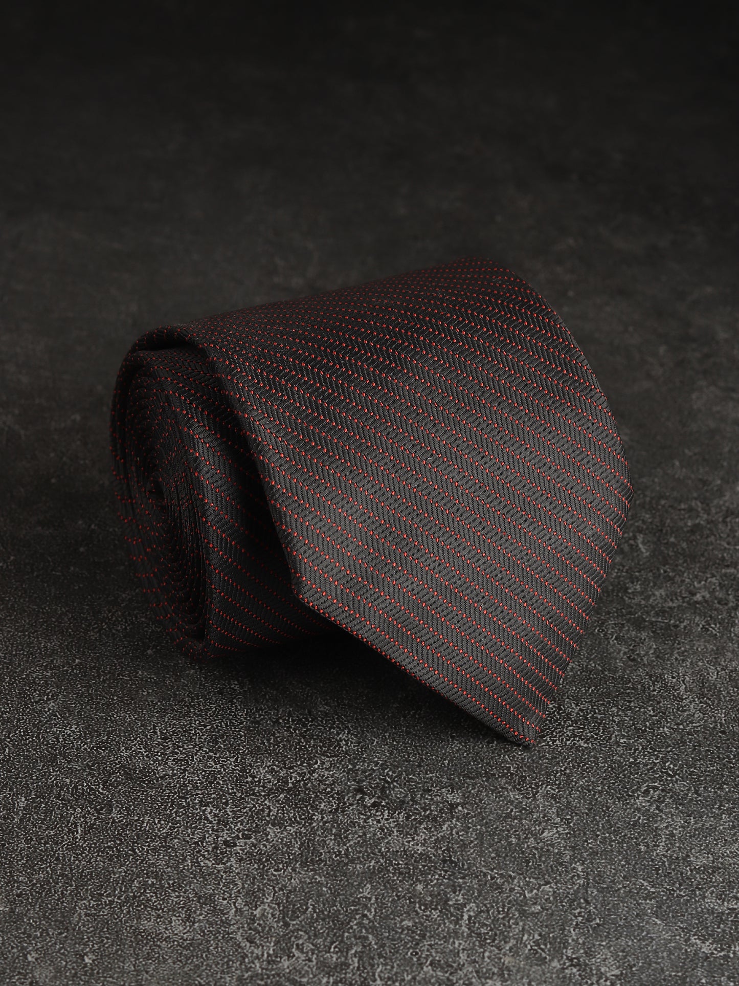 Kanthlangot Black & Red Herringbone Silk Necktie