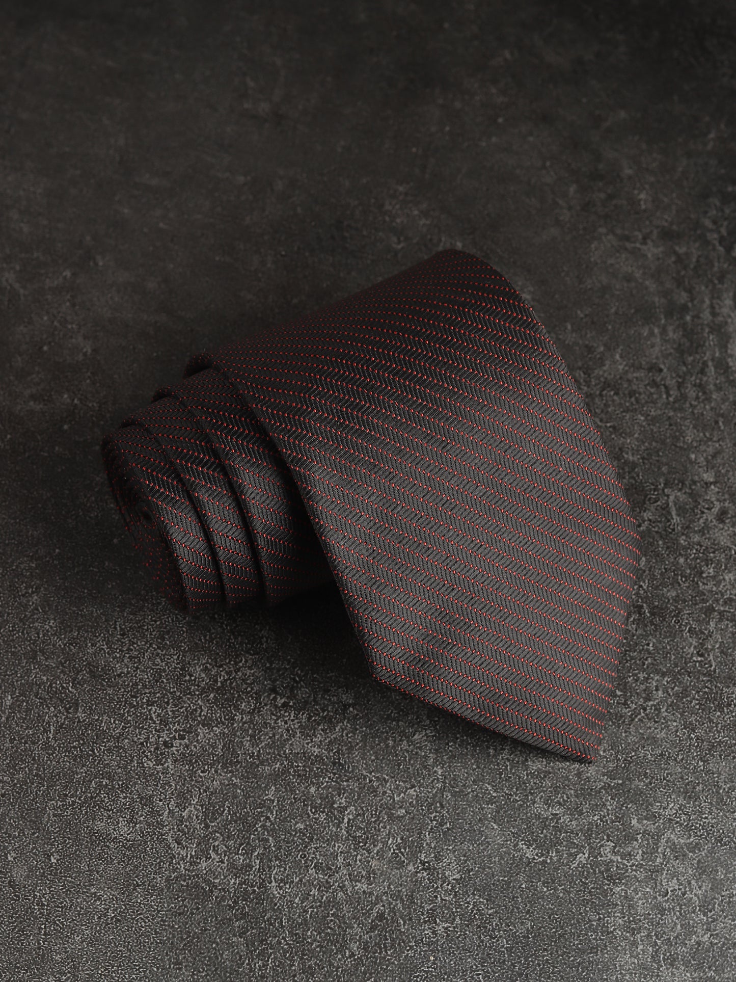 Kanthlangot Black & Red Herringbone Silk Necktie