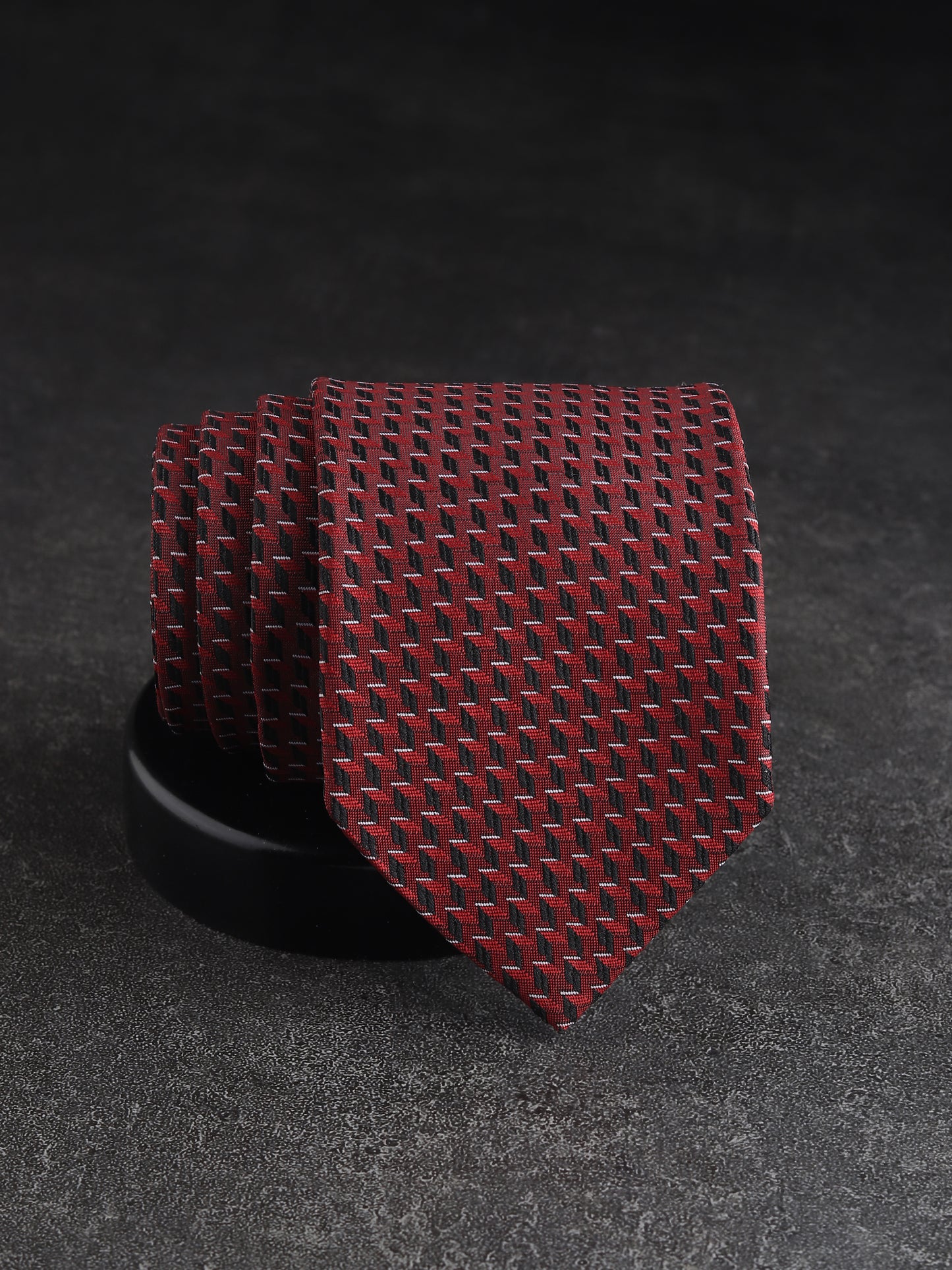 Kanthlangot Mens Black Grid Pattern Necktie