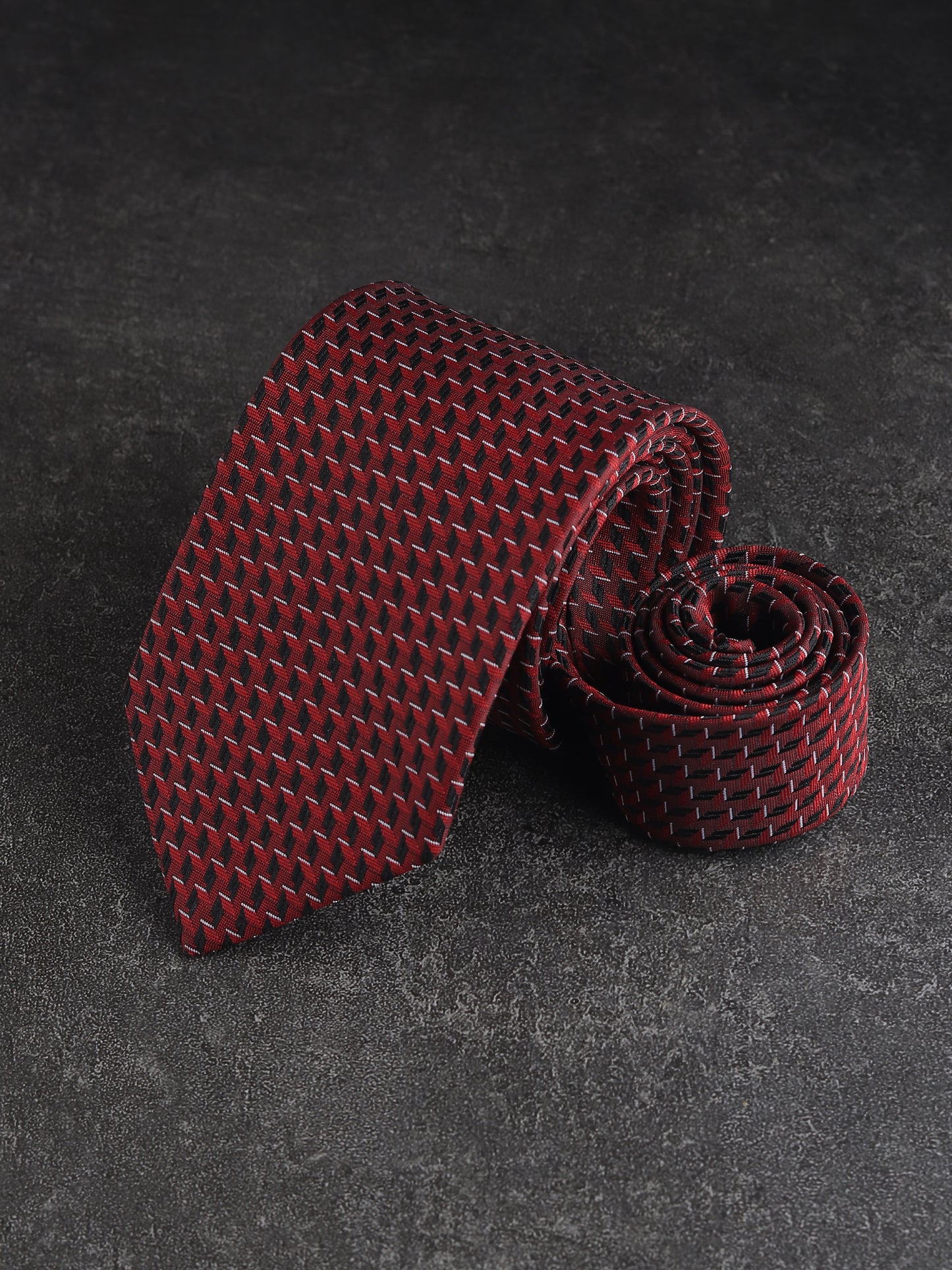 Kanthlangot Mens Black Grid Pattern Necktie