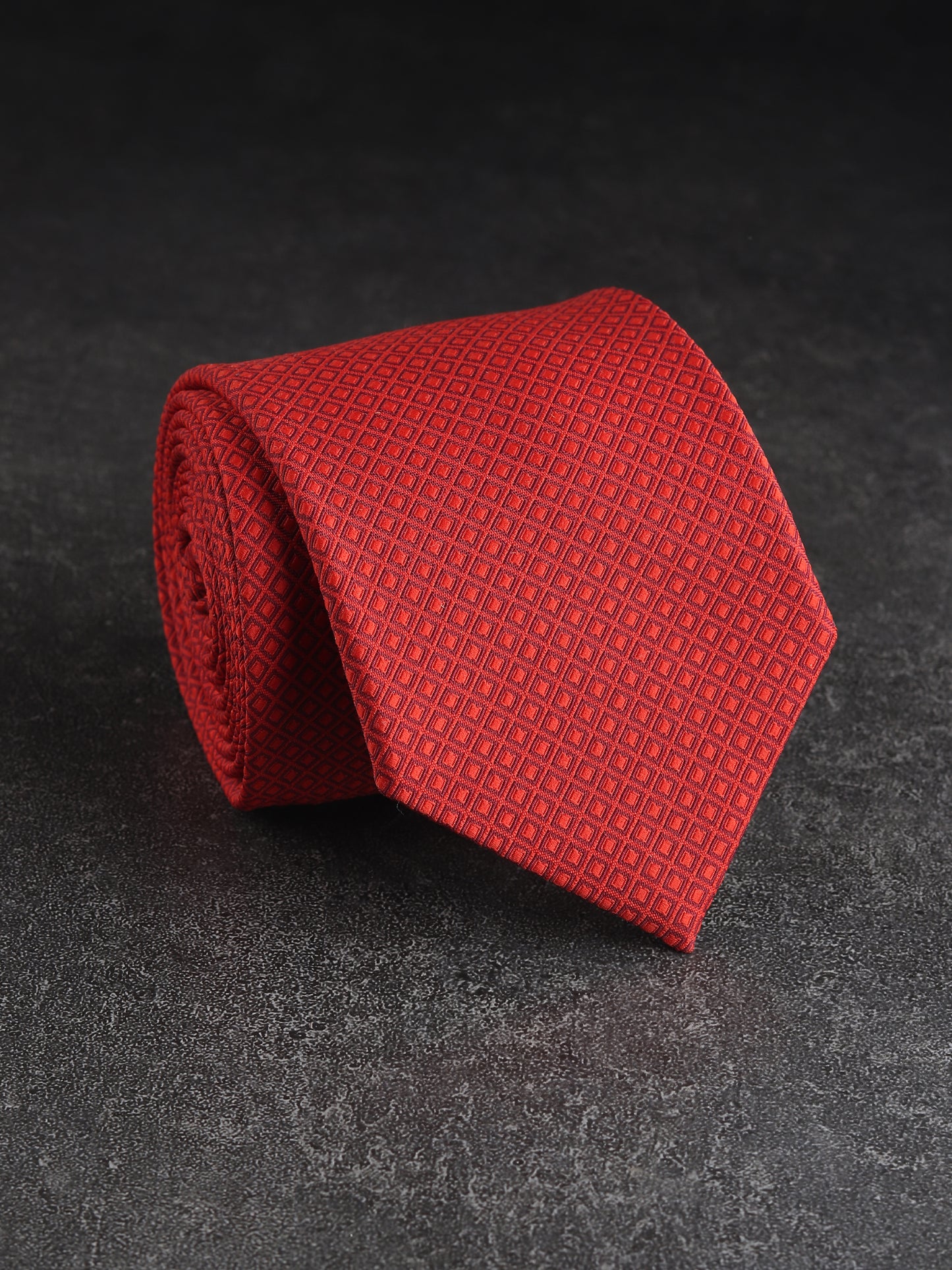 Kanthlangot Bold Red Micro-Checkered Woven Necktie