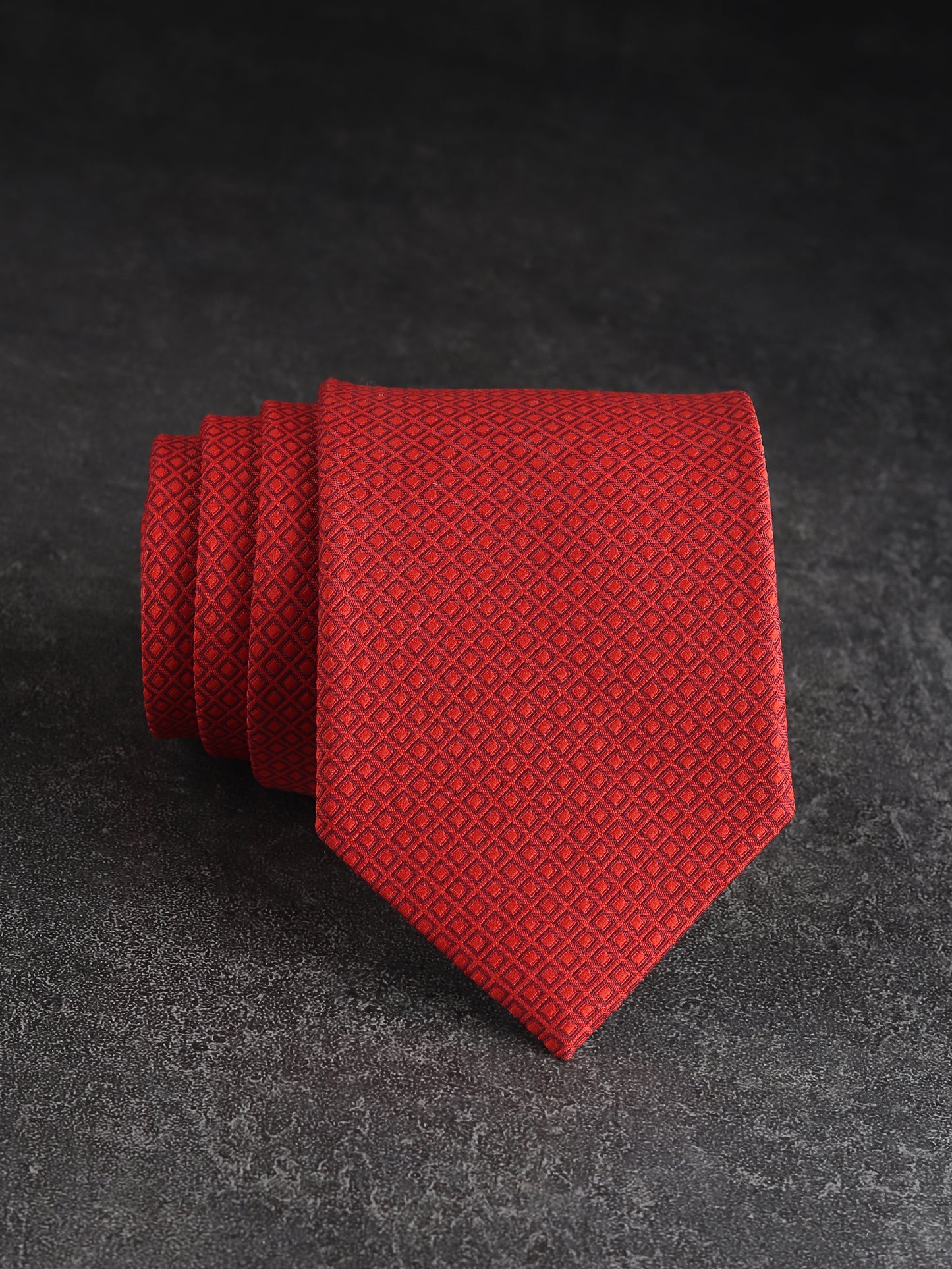 Kanthlangot Bold Red Micro-Checkered Woven Necktie