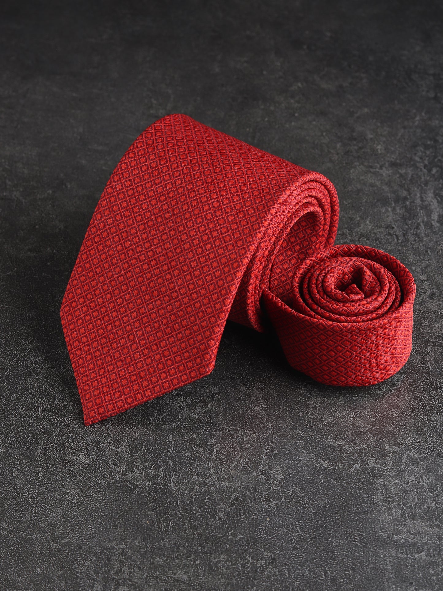 Kanthlangot Bold Red Micro-Checkered Woven Necktie