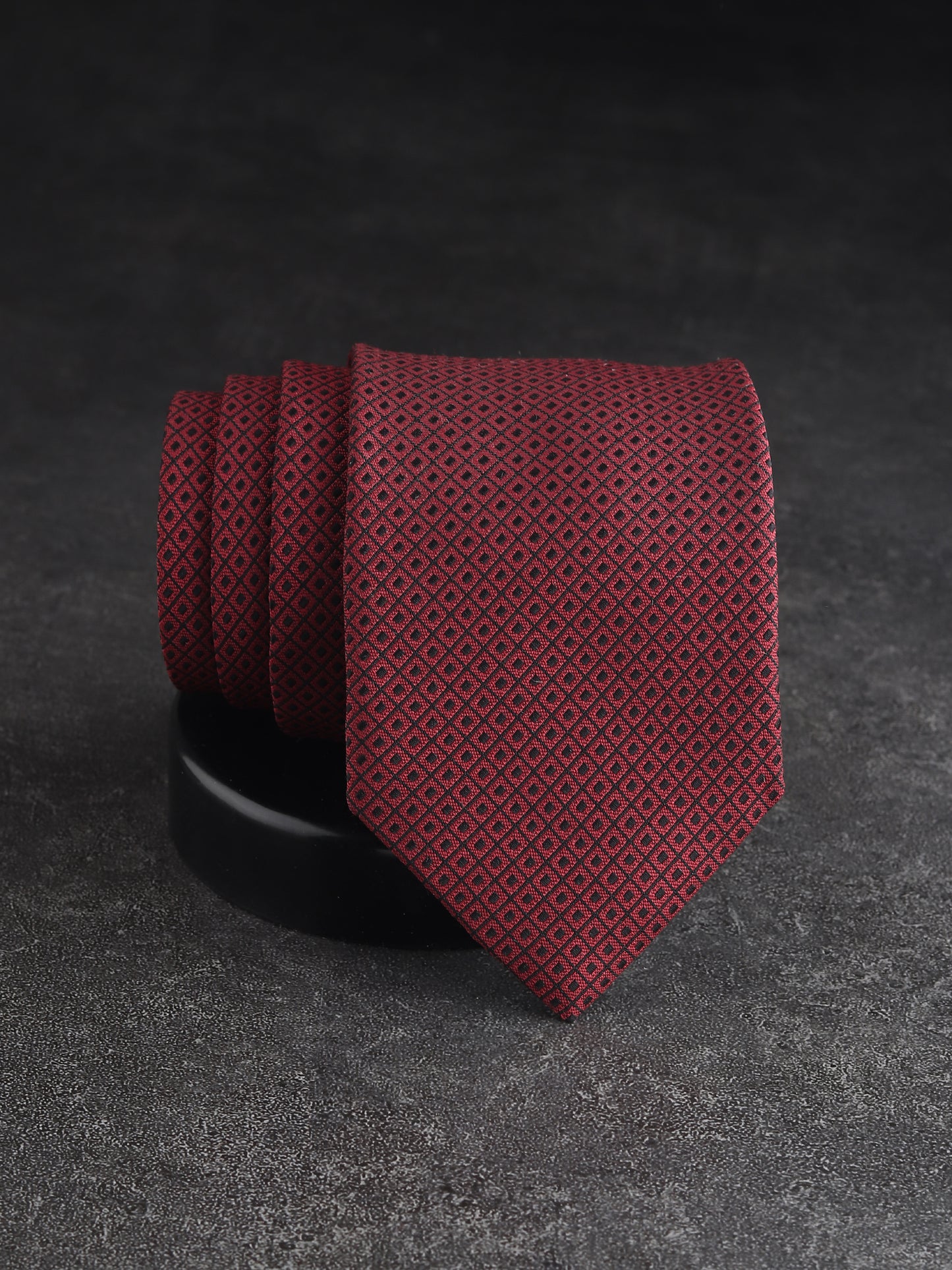 Kanthlangot Mens Black Grid Pattern Necktie