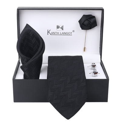 Kanthlangot Premium Gift Set of Necktie Pocket Square Cufflinks and Lapel Pin