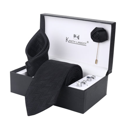 Kanthlangot Premium Gift Set of Necktie Pocket Square Cufflinks and Lapel Pin