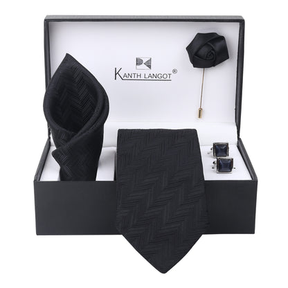 Kanthlangot Premium Gift Set of Necktie Pocket Square Cufflinks and Lapel Pin