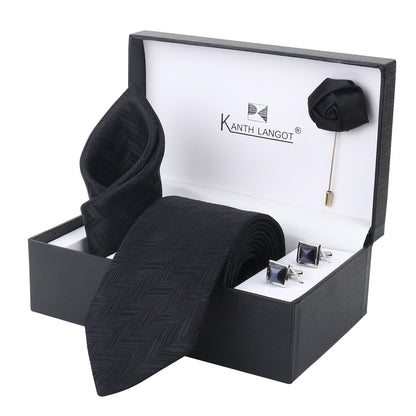Kanthlangot Premium Gift Set of Necktie Pocket Square Cufflinks and Lapel Pin