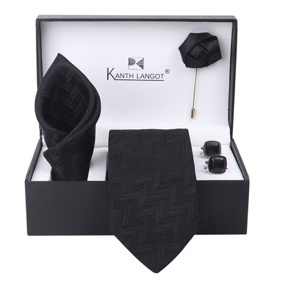 Kanthlangot Premium Gift Set of Necktie Pocket Square Cufflinks and Lapel Pin