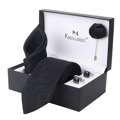 Kanthlangot Premium Gift Set of Necktie Pocket Square Cufflinks and Lapel Pin