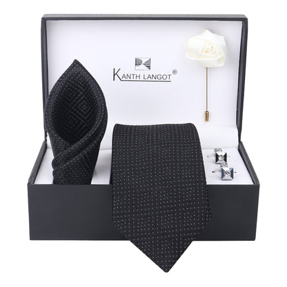 Kanthlangot Premium Gift Set of Necktie Pocket Square Cufflinks and Lapel Pin