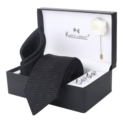 Kanthlangot Premium Gift Set of Necktie Pocket Square Cufflinks and Lapel Pin