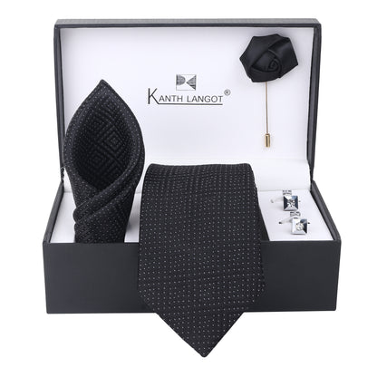 Kanthlangot Premium Gift Set of Necktie Pocket Square Cufflinks and Lapel Pin