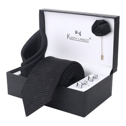 Kanthlangot Premium Gift Set of Necktie Pocket Square Cufflinks and Lapel Pin