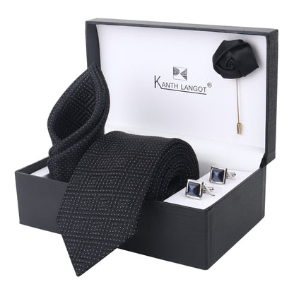 Kanthlangot Premium Gift Set of Necktie Pocket Square Cufflinks and Lapel Pin