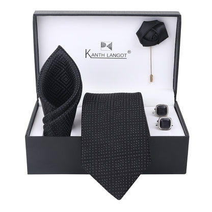 Kanthlangot Premium Gift Set of Necktie Pocket Square Cufflinks and Lapel Pin