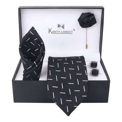 Kanthlangot Premium Gift Set of Necktie Pocket Square Cufflinks and Lapel Pin