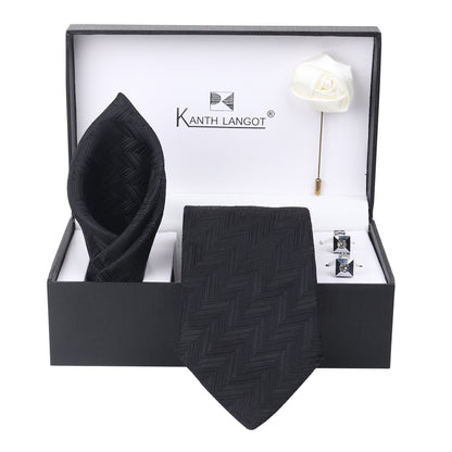 Kanthlangot Premium Gift Set of Necktie Pocket Square Cufflinks and Lapel Pin