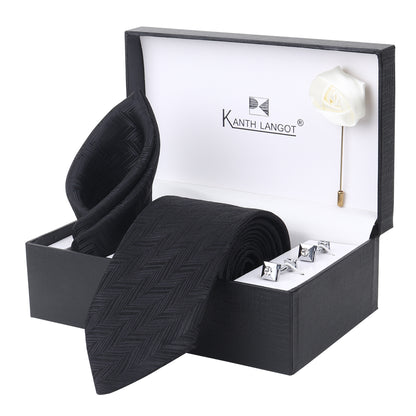 Kanthlangot Premium Gift Set of Necktie Pocket Square Cufflinks and Lapel Pin