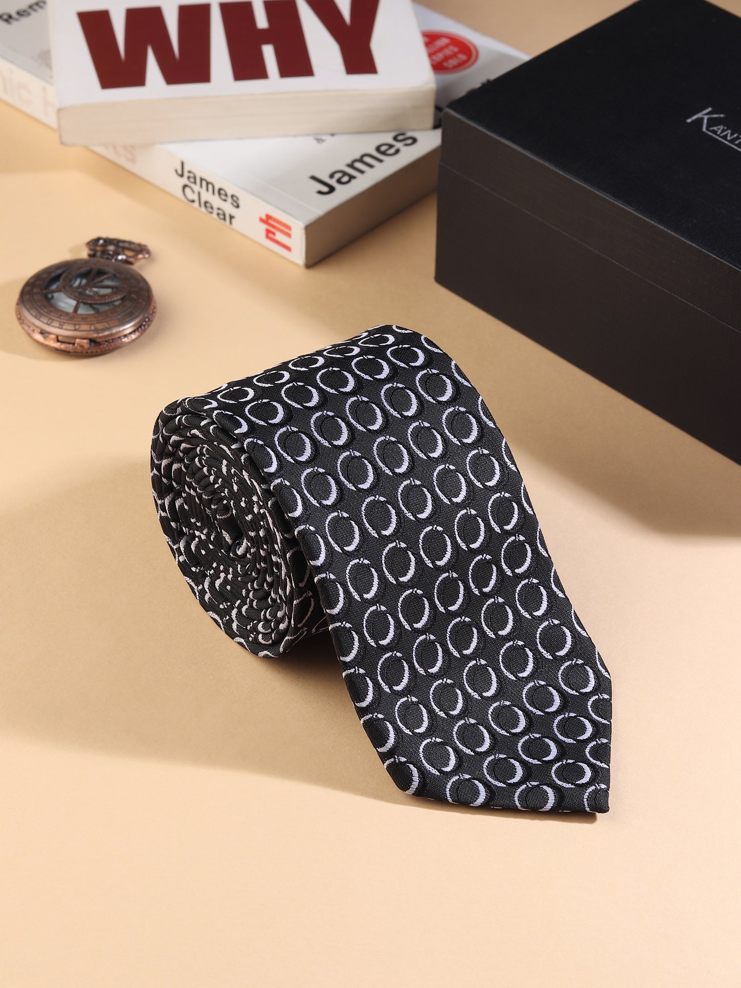 Kanthlangot Black Circular Pattern Men’s Necktie – Bold & Stylish Accessory