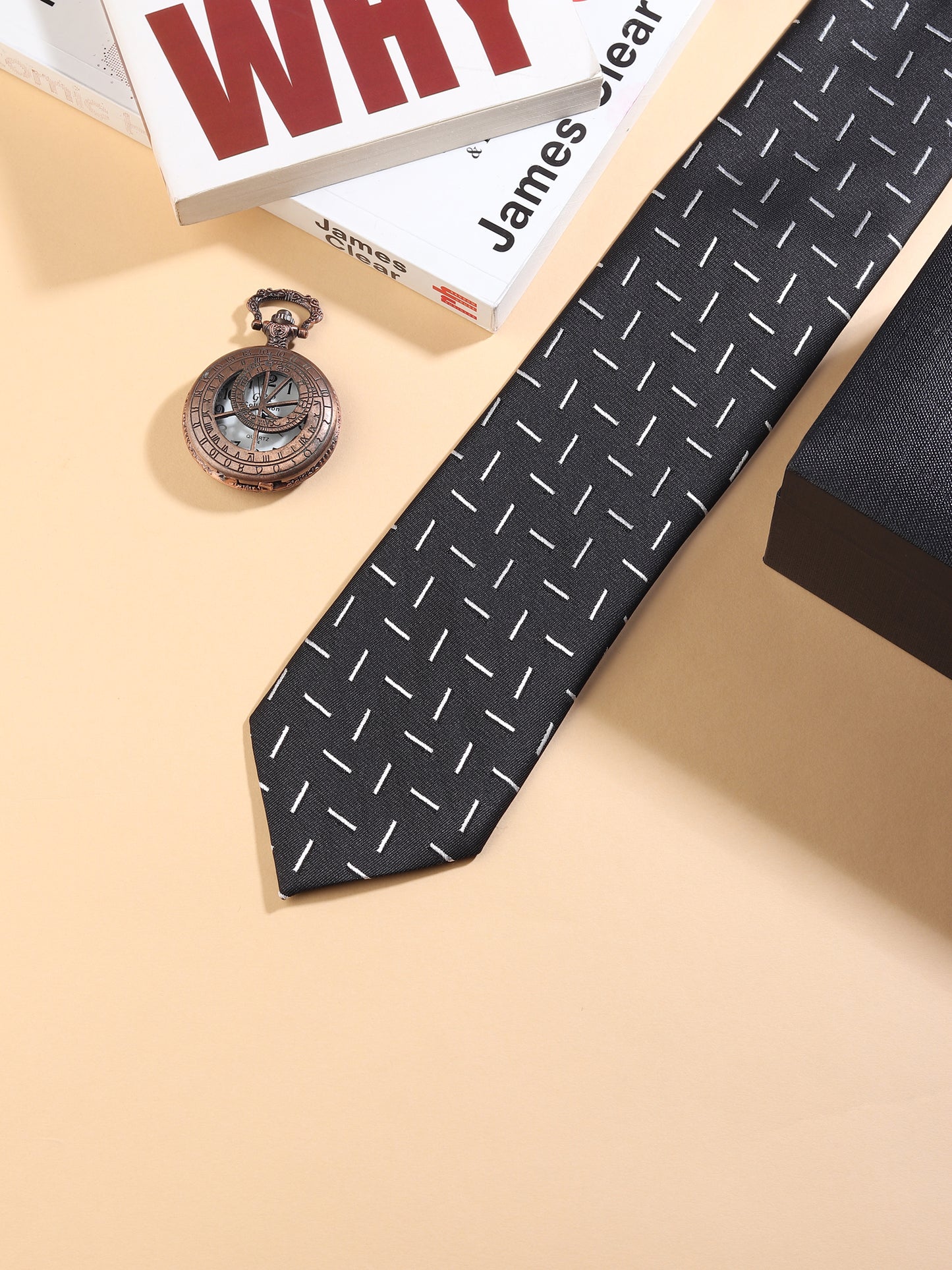Kanthlangot Men’s Necktie – Classic Black with White Minimalist Pattern