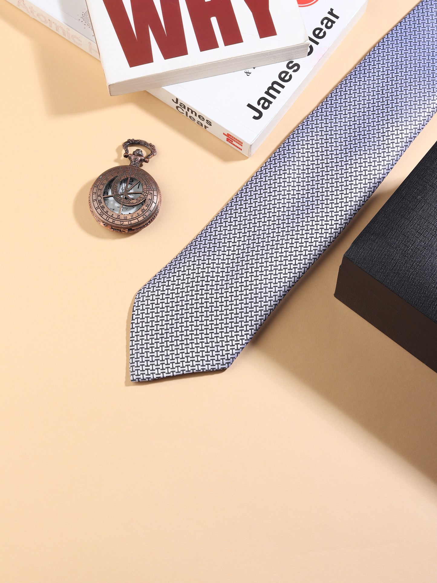 Kanthlangot Men’s Necktie – Classic Black & White Woven Geometric Tie