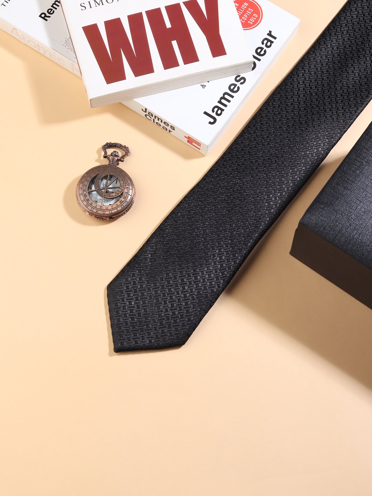 Kanthlangot Men’s Necktie – Black Herringbone Textured Tie