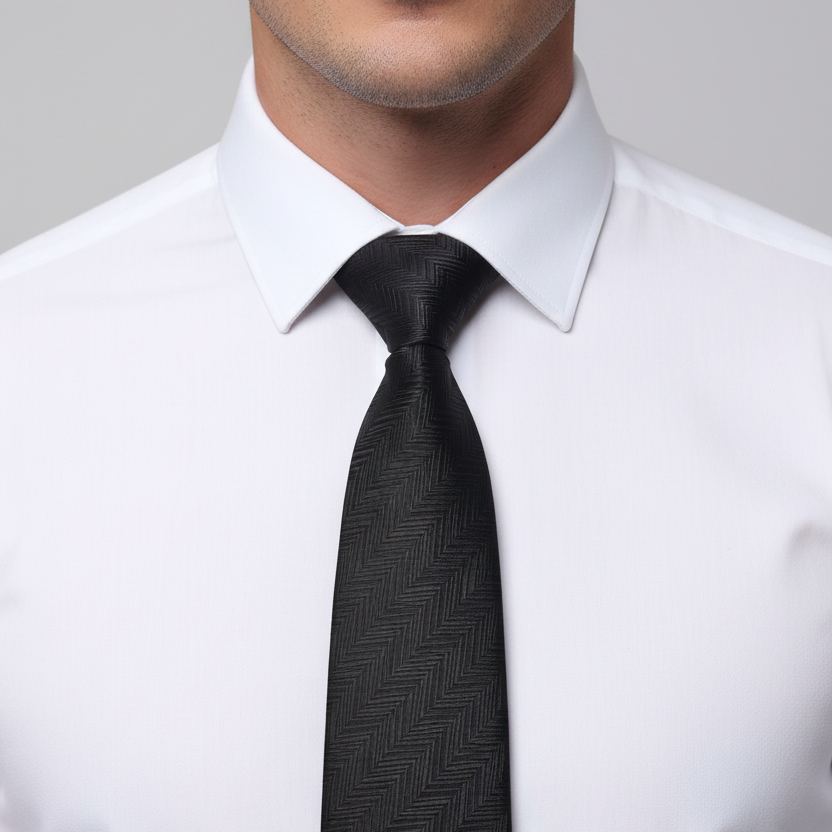 Kanthlangot Black Chevron Pattern Men’s Necktie – Sleek & Sophisticated