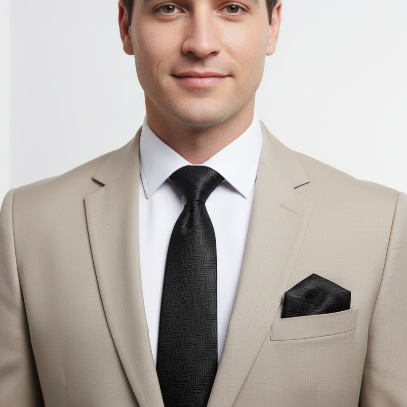 Kanthlangot Black Chevron Pattern Men’s Necktie – Sleek & Sophisticated