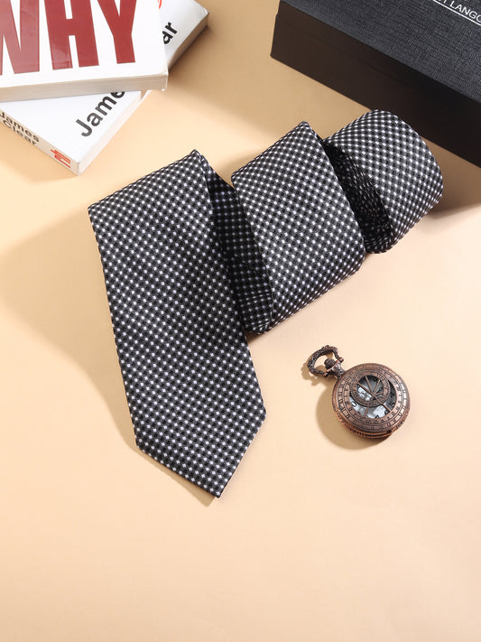 KanthLangot Classic Black & White Checkered Men’s Necktie – Elegant Formal Wear