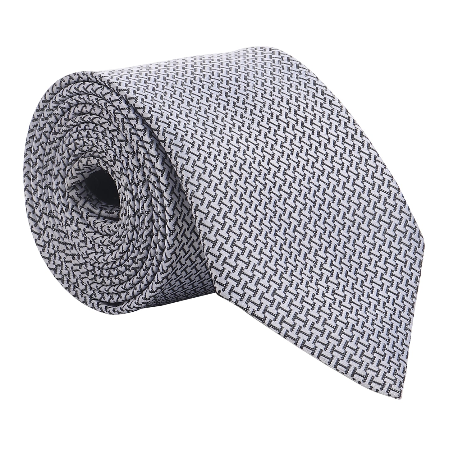 Kanthlangot Men’s Necktie – Classic Black & White Woven Geometric Tie