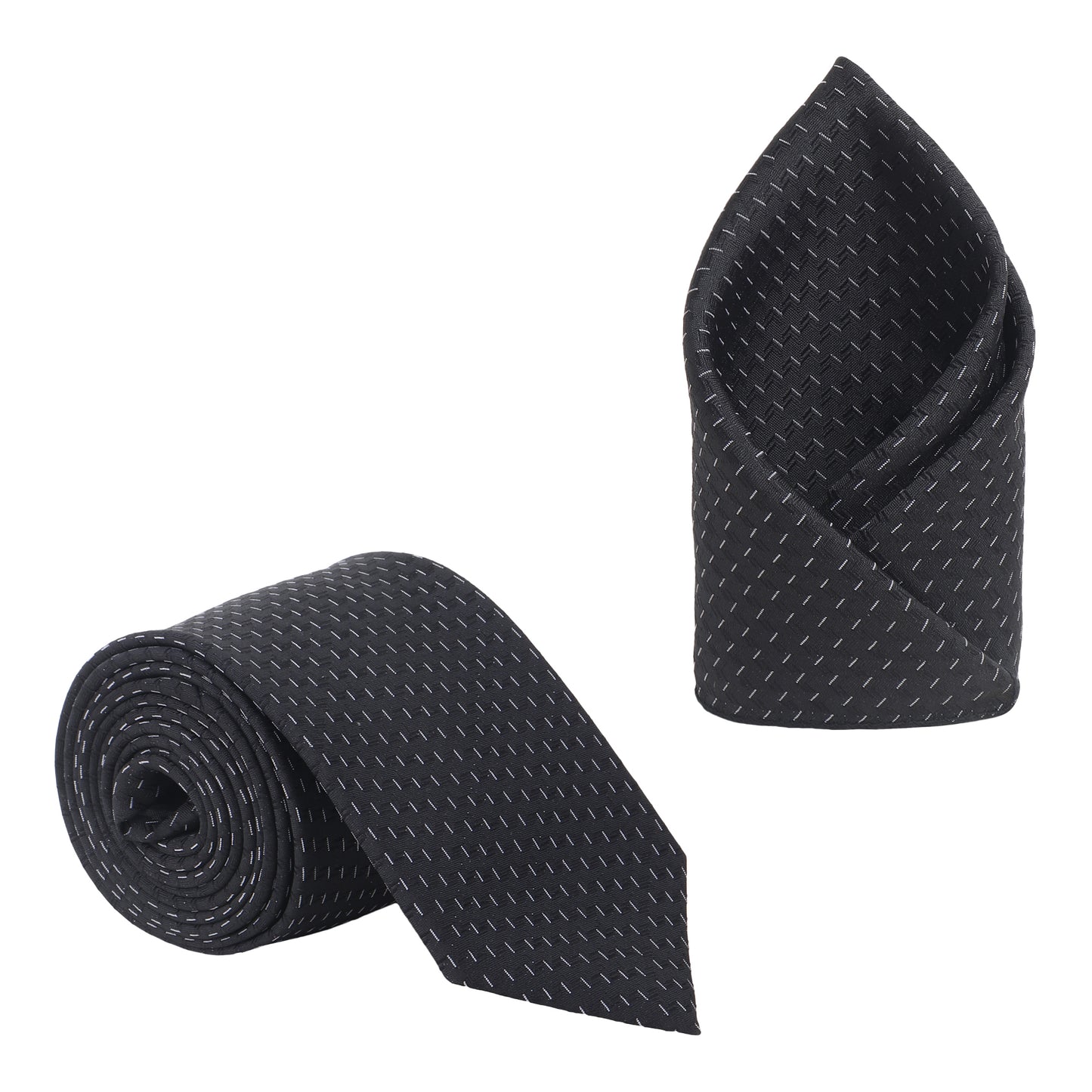 Kanthlangot Black Micro Dash Necktie & Pocket Square Set