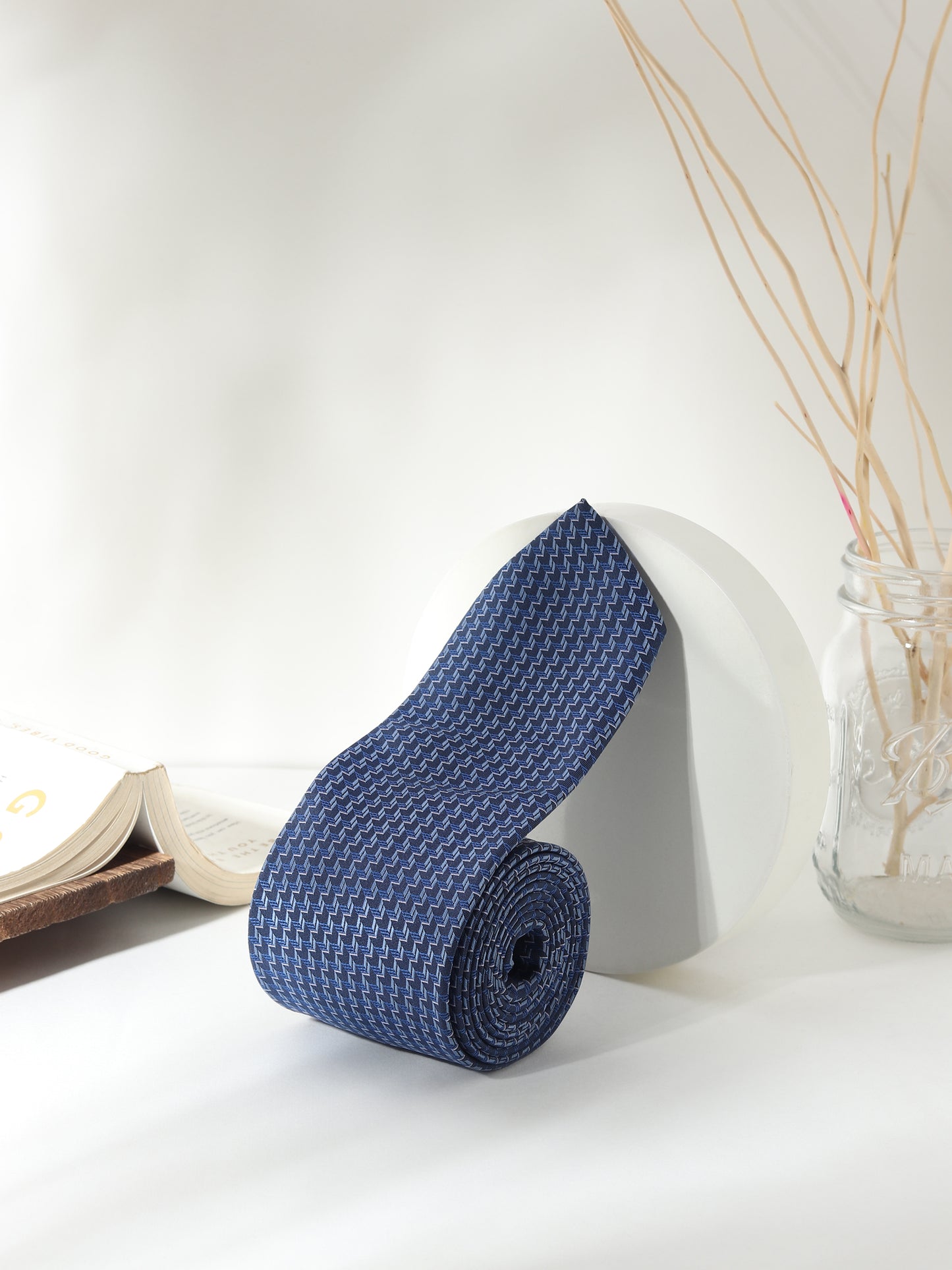 Kanthlangot Deep Navy Zigzag Tie Gift Set with Pocket Square, Rich Blue Cufflinks & Lapel Pin