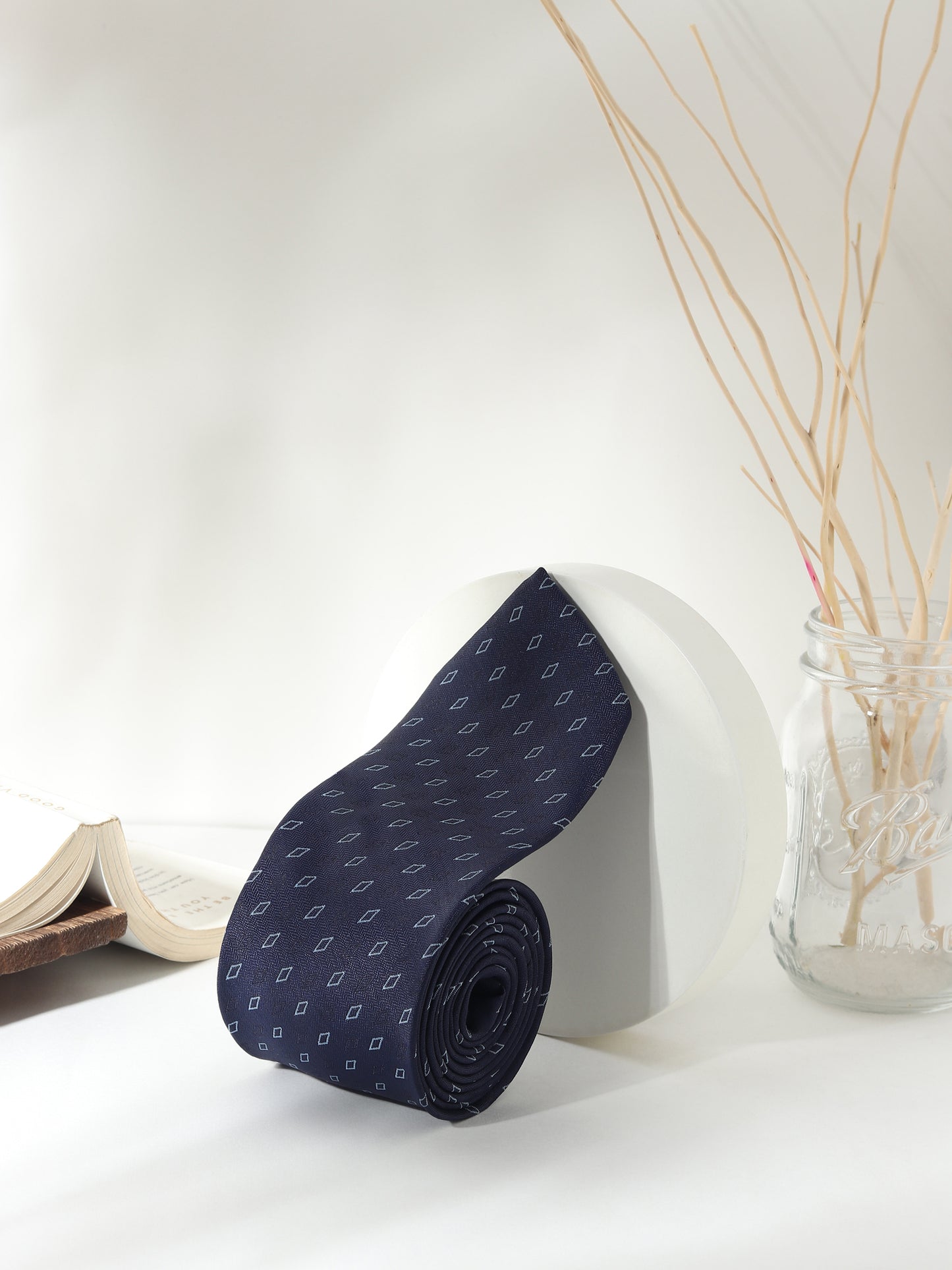 Kanthlangot Navy Blue Diamond Necktie Gift Set with Pocket Square, Cufflinks & Lapel Pin