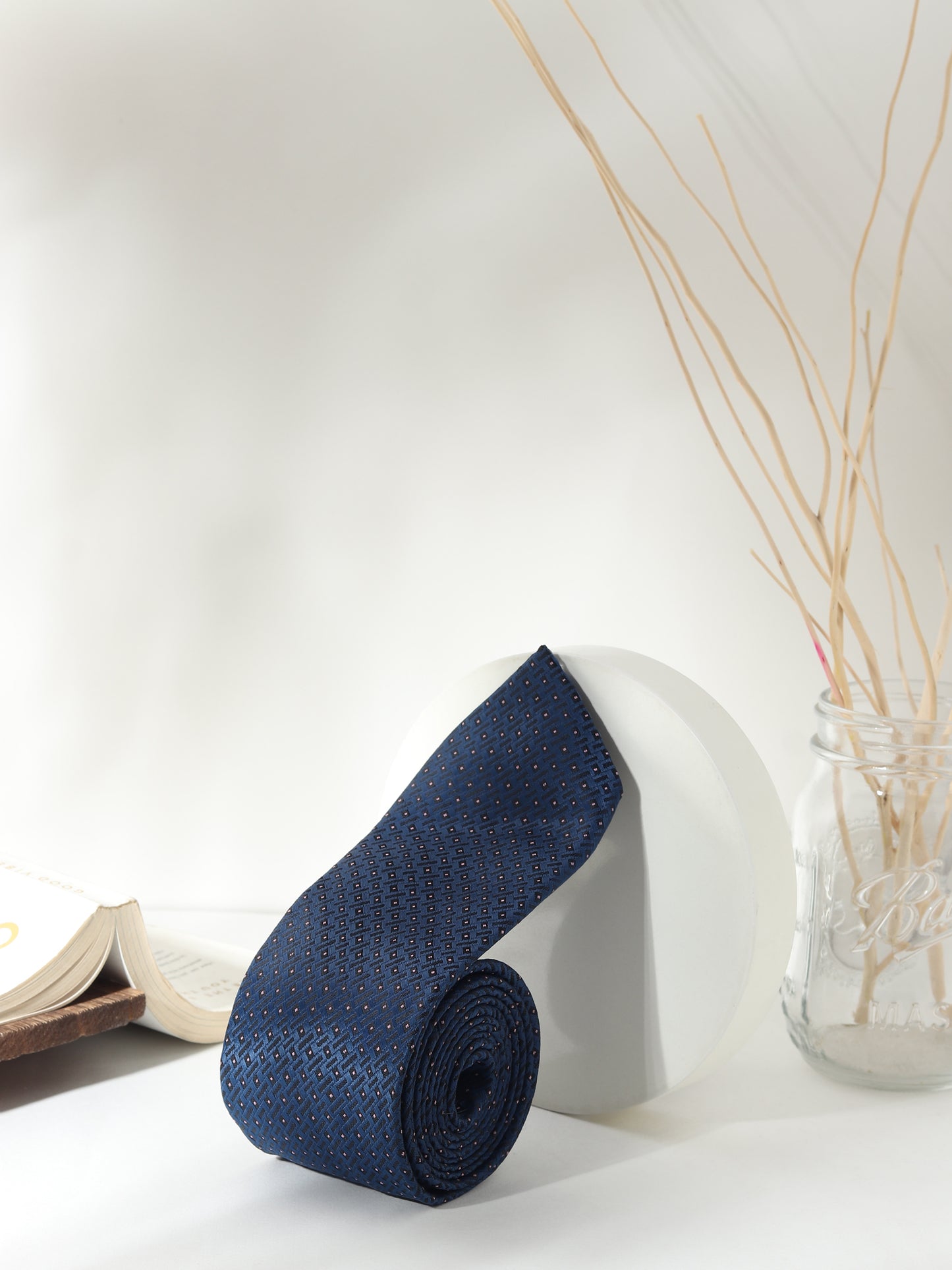 Kanthlangot Navy Blue Textured Necktie with Subtle Square Pattern – Classic & Refined